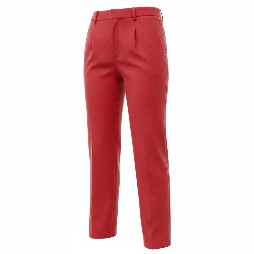 Lined Dress Pants Women Sz 20 Solid Red Pleated Front Elastic Waistbnd 40x26